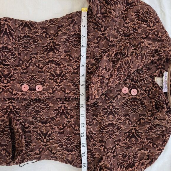 Vintage 90s Y APPAREL Women's Jacket Self Belt Standup Ruffle Collar Brown Small - Picture 11 of 15